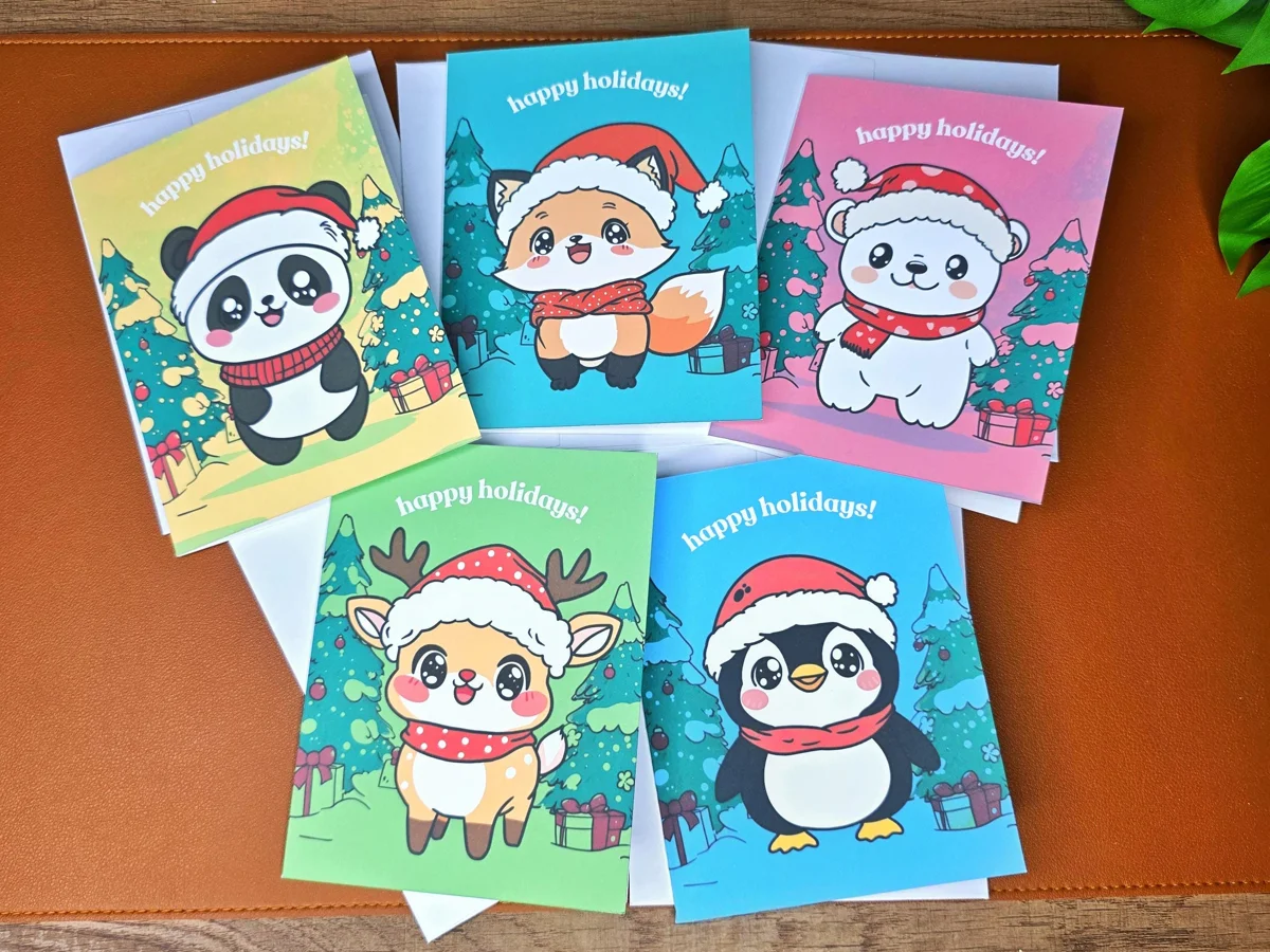 Animal Holiday Greeting Cards, Mix and Match, A2 Size