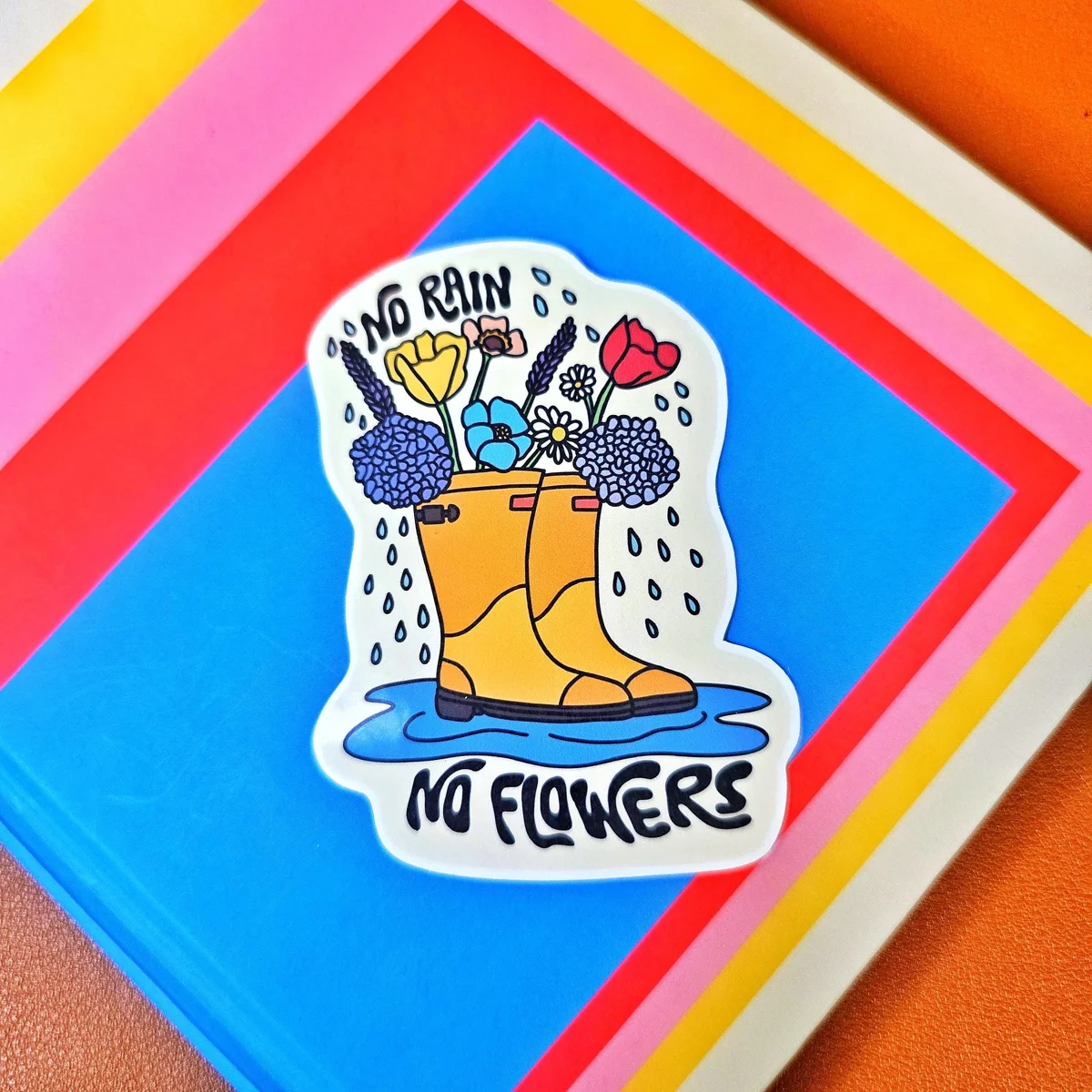 No Rain No Flowers Sticker - Inspirational Quote Decal, Rain