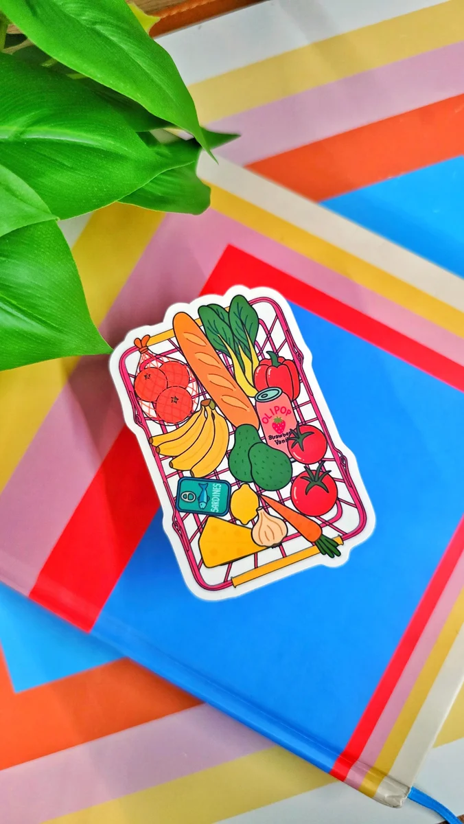 Kawaii Grocery Basket Sticker