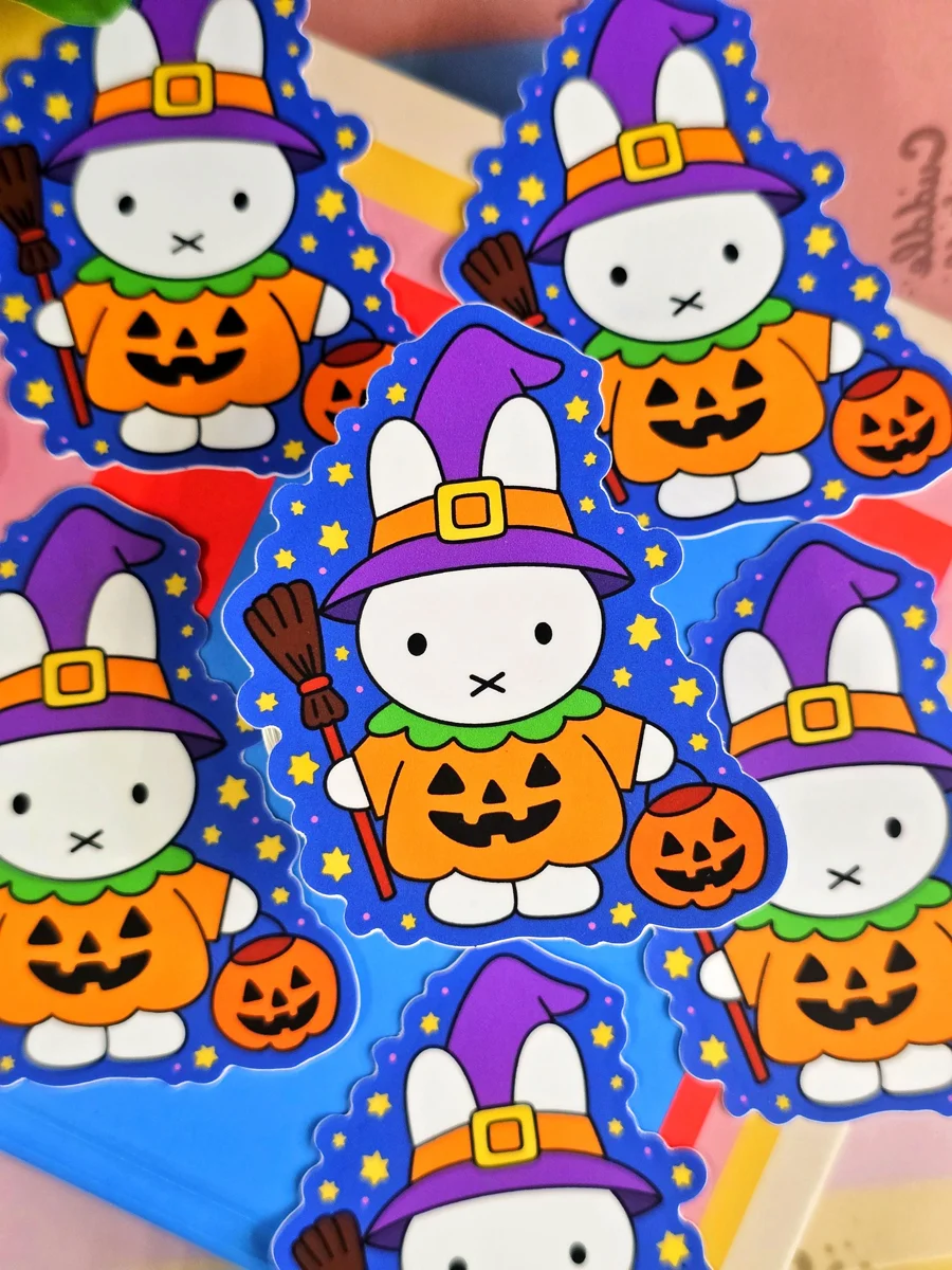 Kawaii Miffy Witch Pumpkin Sticker